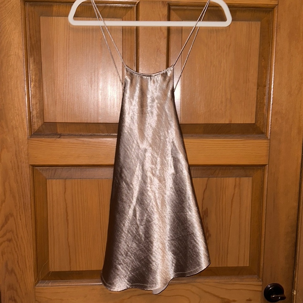 Free People - high neck silver iridescent top